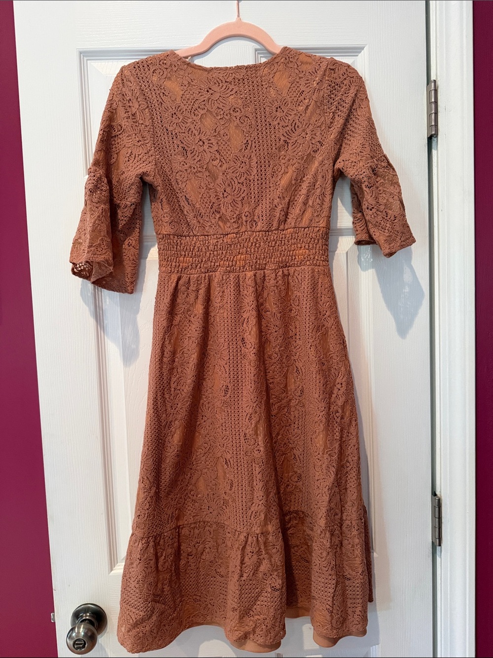 Polagram Rust Lace Button-Front Midi Dress - Picture 5 of 5